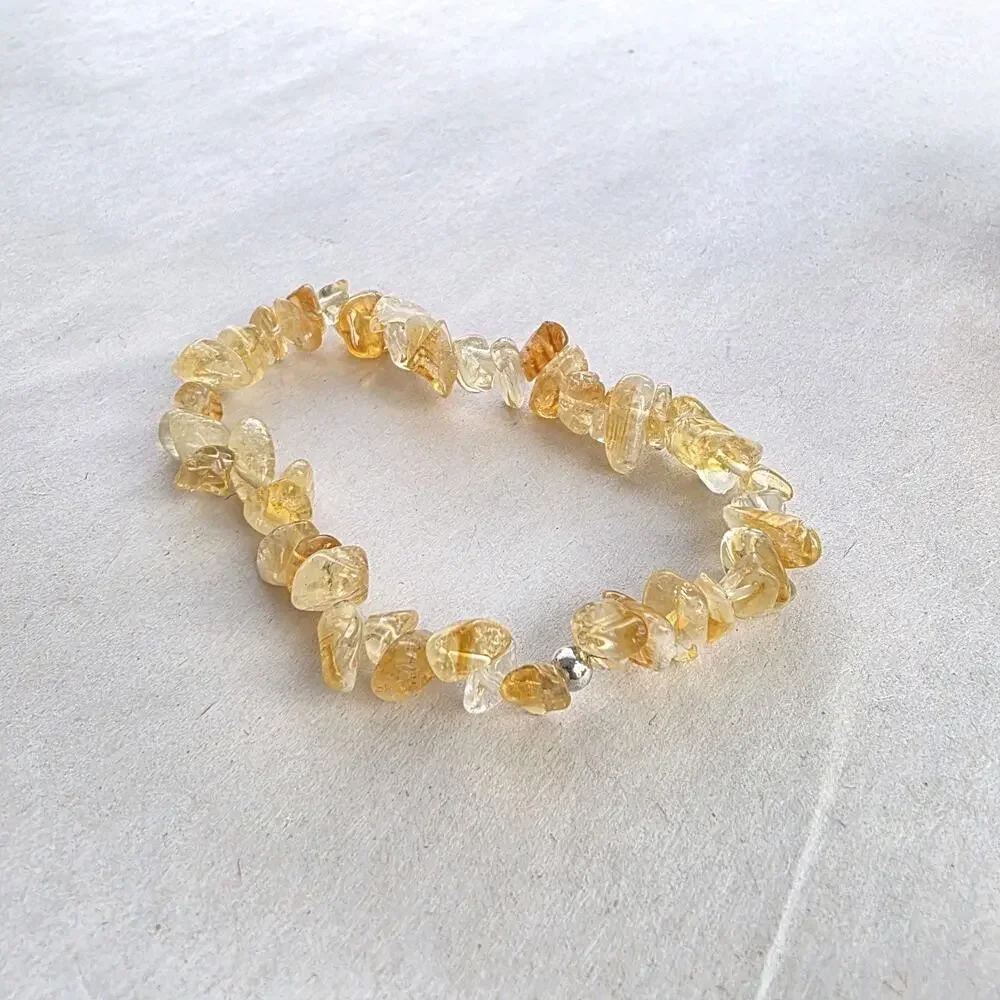 KJC HSN 925 Sterling Silver Genuine Stone Citrine stretch Bracelet‎ 7” New